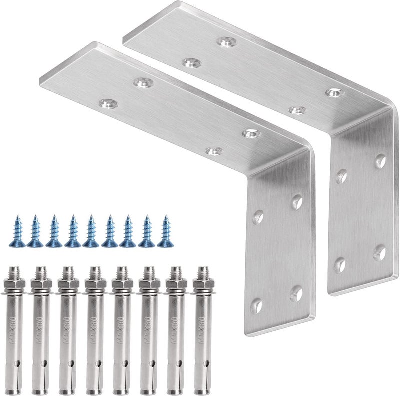 YUMORE Shelf Bracket Heavy Duty 6x4x2 in  1/5IN Extra Thick Solid L Brackets Stainless Steel Countertop Bar Top Support Brackets Wall Mounted  Includes Hardware  2 Pack - Image 1